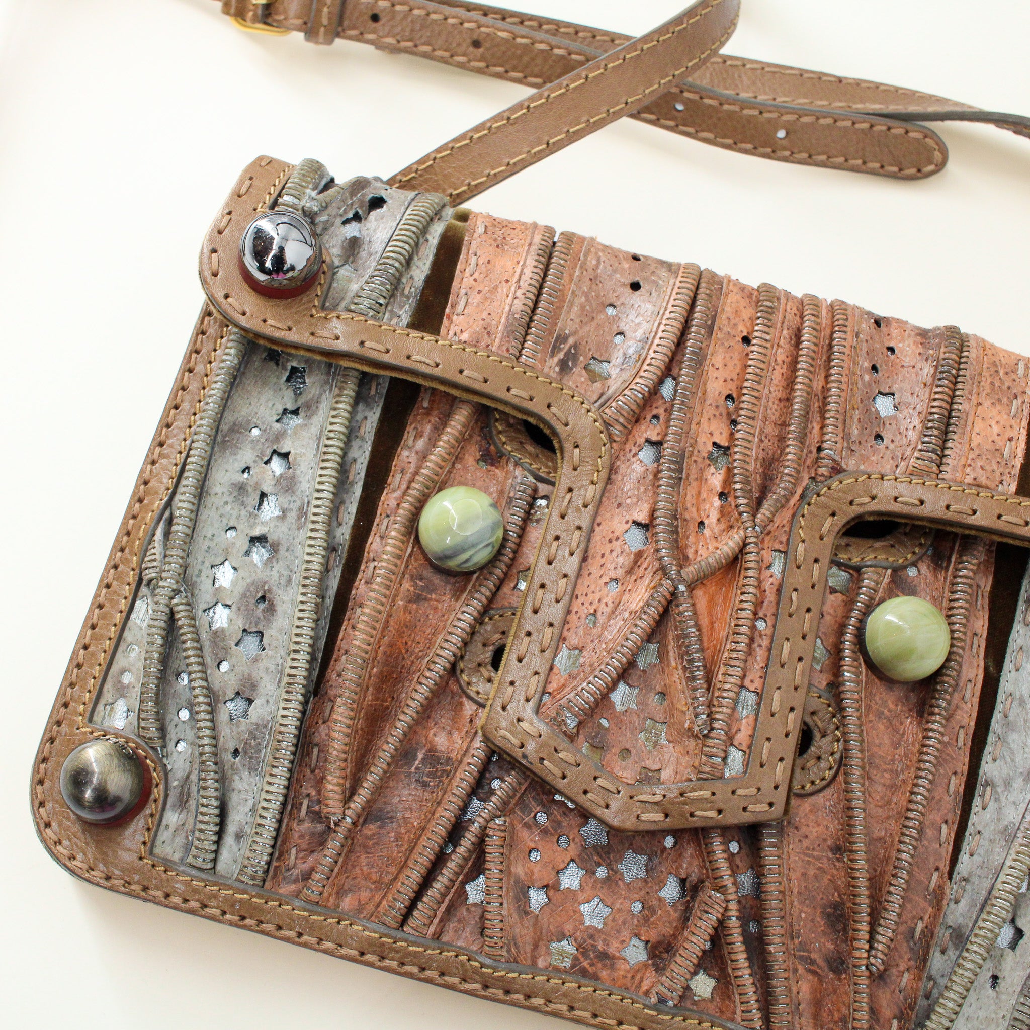 y2k fendi stone patchwork star-cutout crossbody bag or clutch