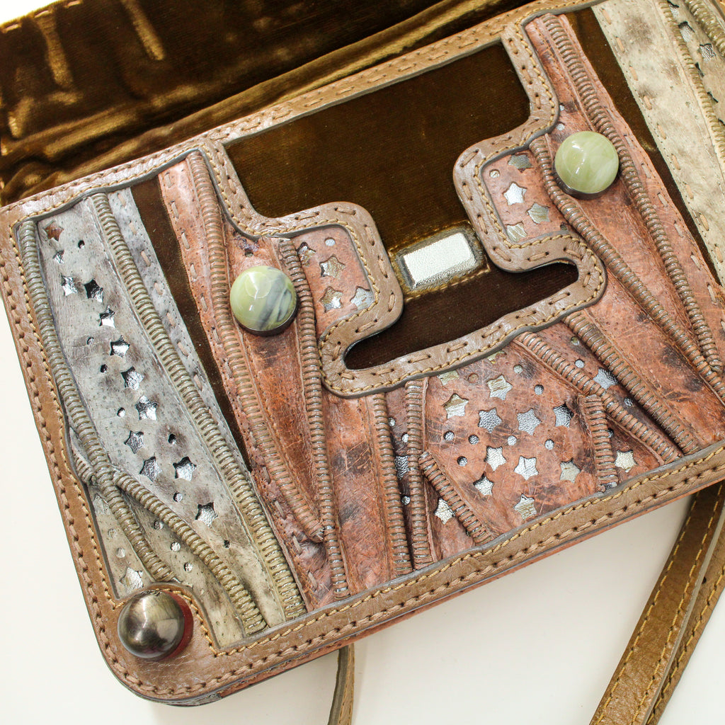 y2k fendi stone patchwork star-cutout crossbody bag or clutch