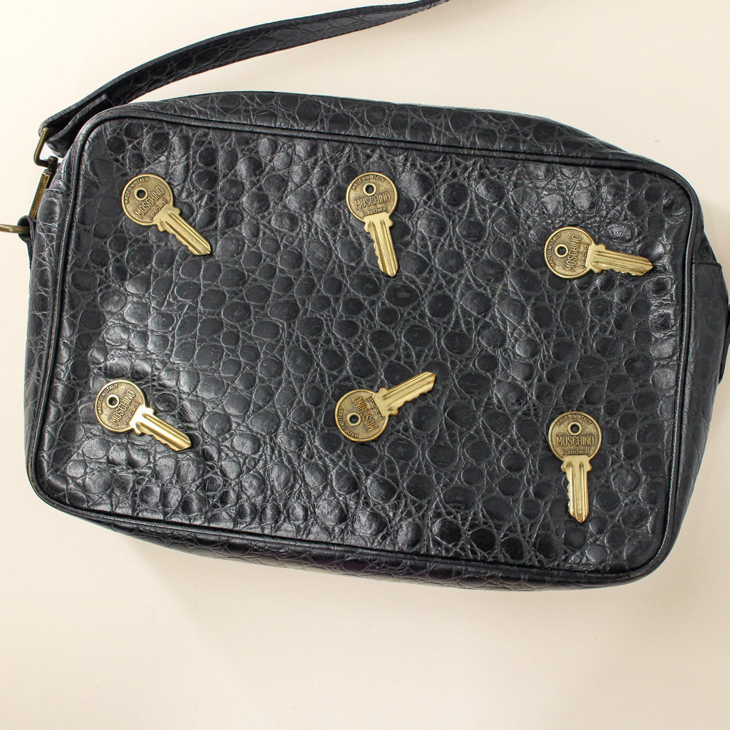 90s moschino croc embossed key crossbody bag with matching wallet
