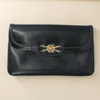 70s gucci navy leather horsebit clasp clutch