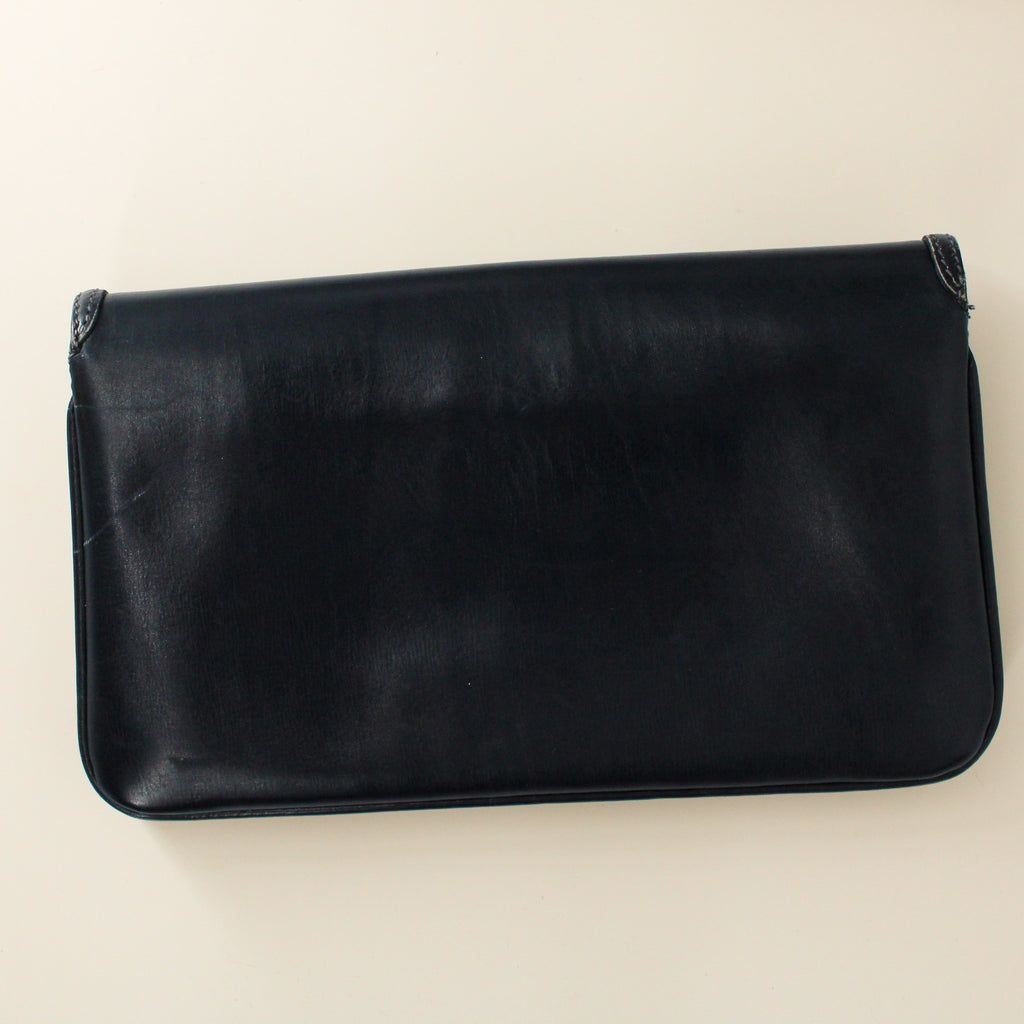 70s gucci navy leather horsebit clasp clutch