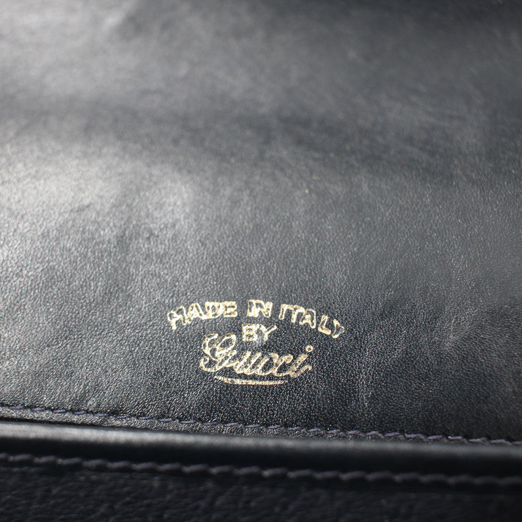 70s gucci navy leather horsebit clasp clutch