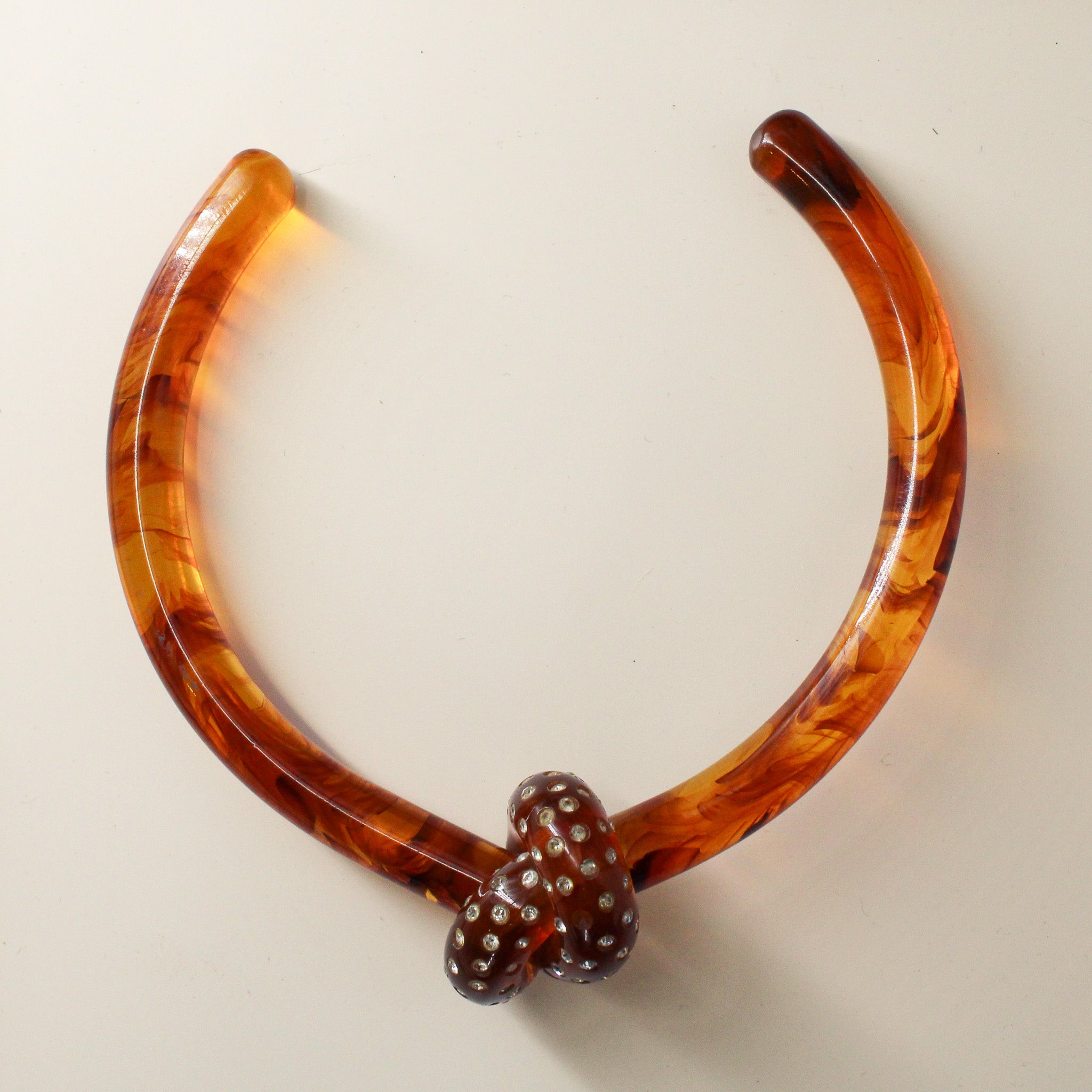 70s tortoiseshell lucite pavé knot collar necklace