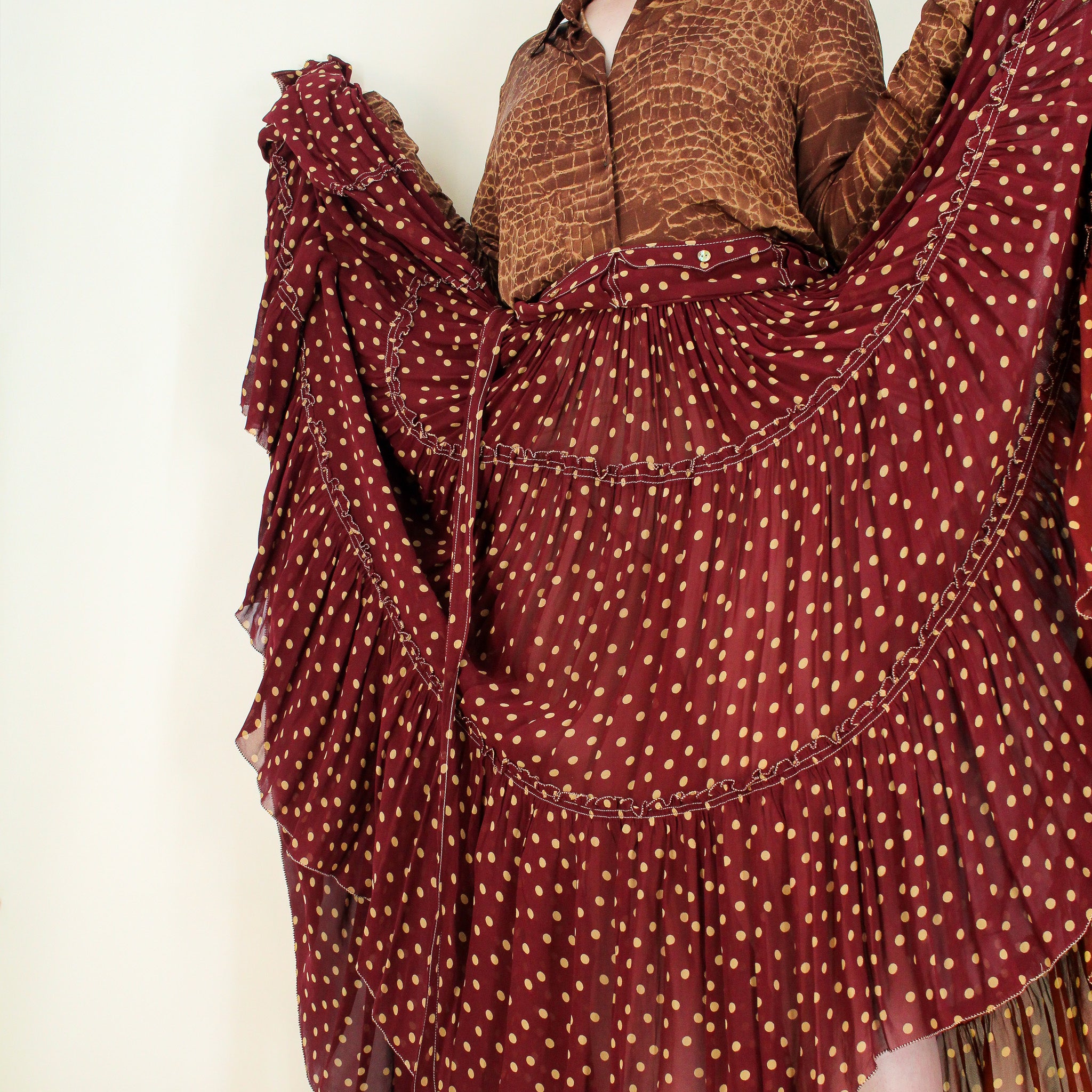 y2k jean paul gaultier femme asymmetric polka dot tiered skirt - ss2004