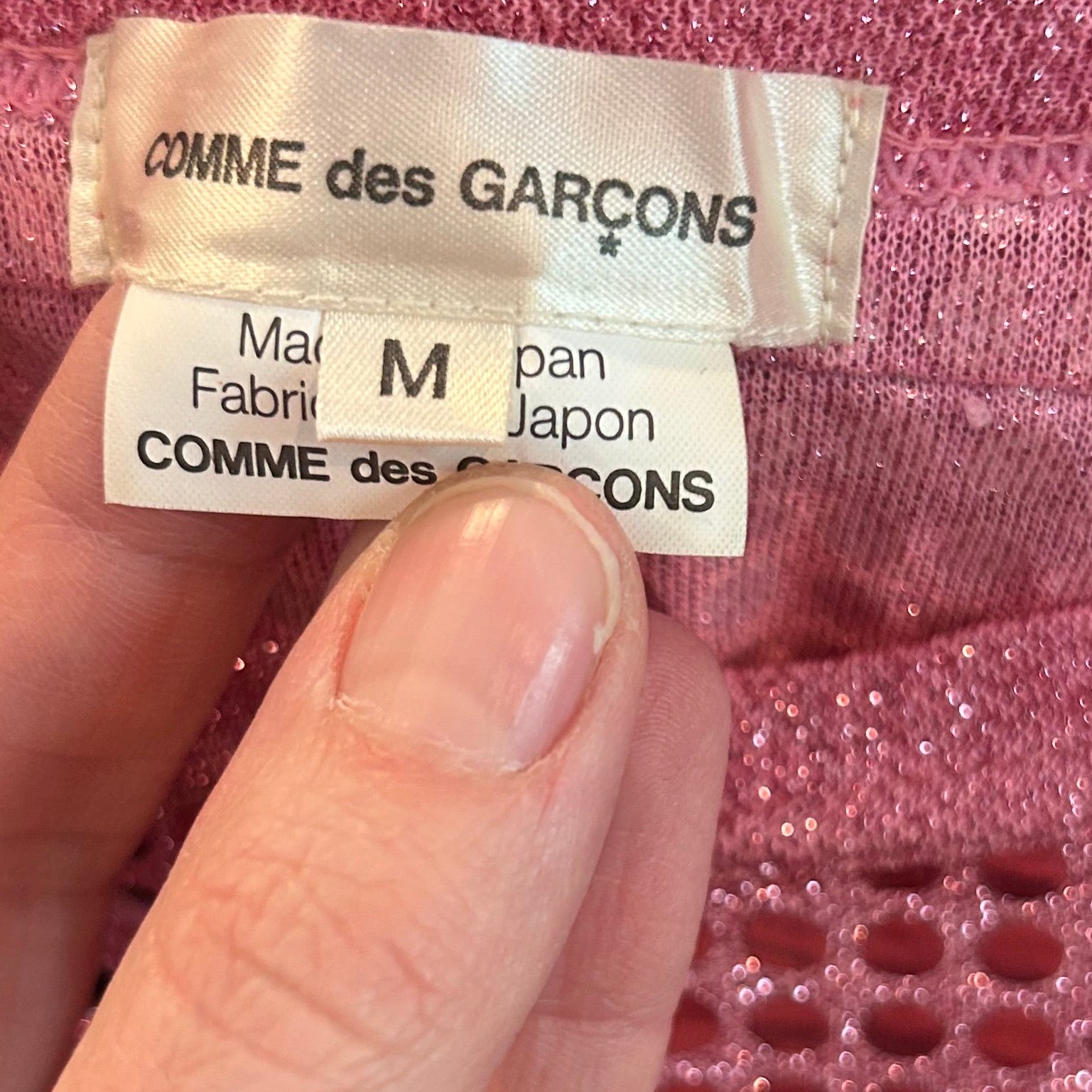 y2k era comme des garçons pink sequin pointed shoulder top - ad2007