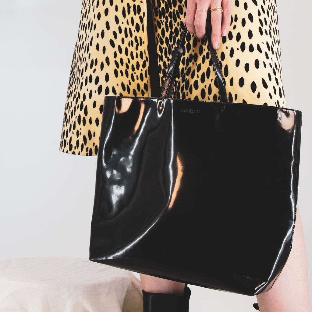 90s prada enameled leather shop tote