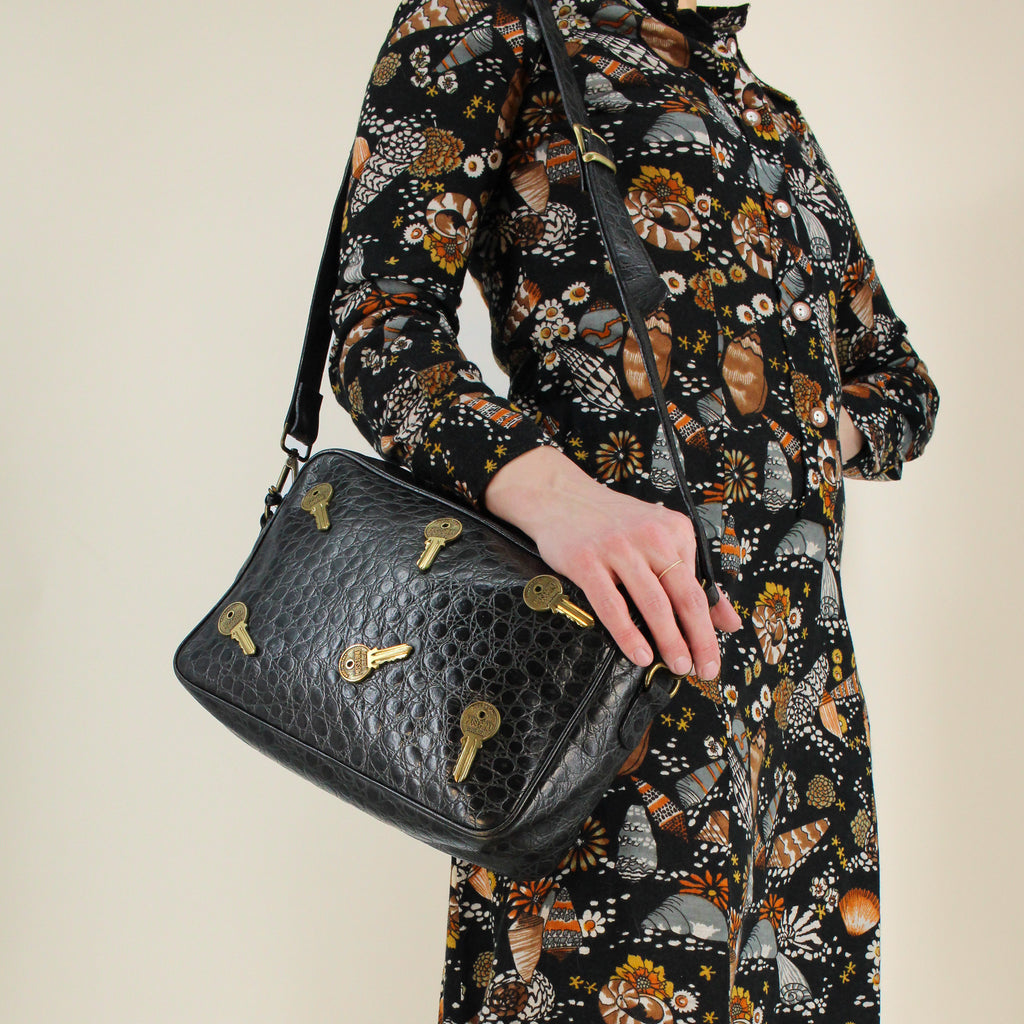 90s moschino croc embossed key crossbody bag with matching wallet