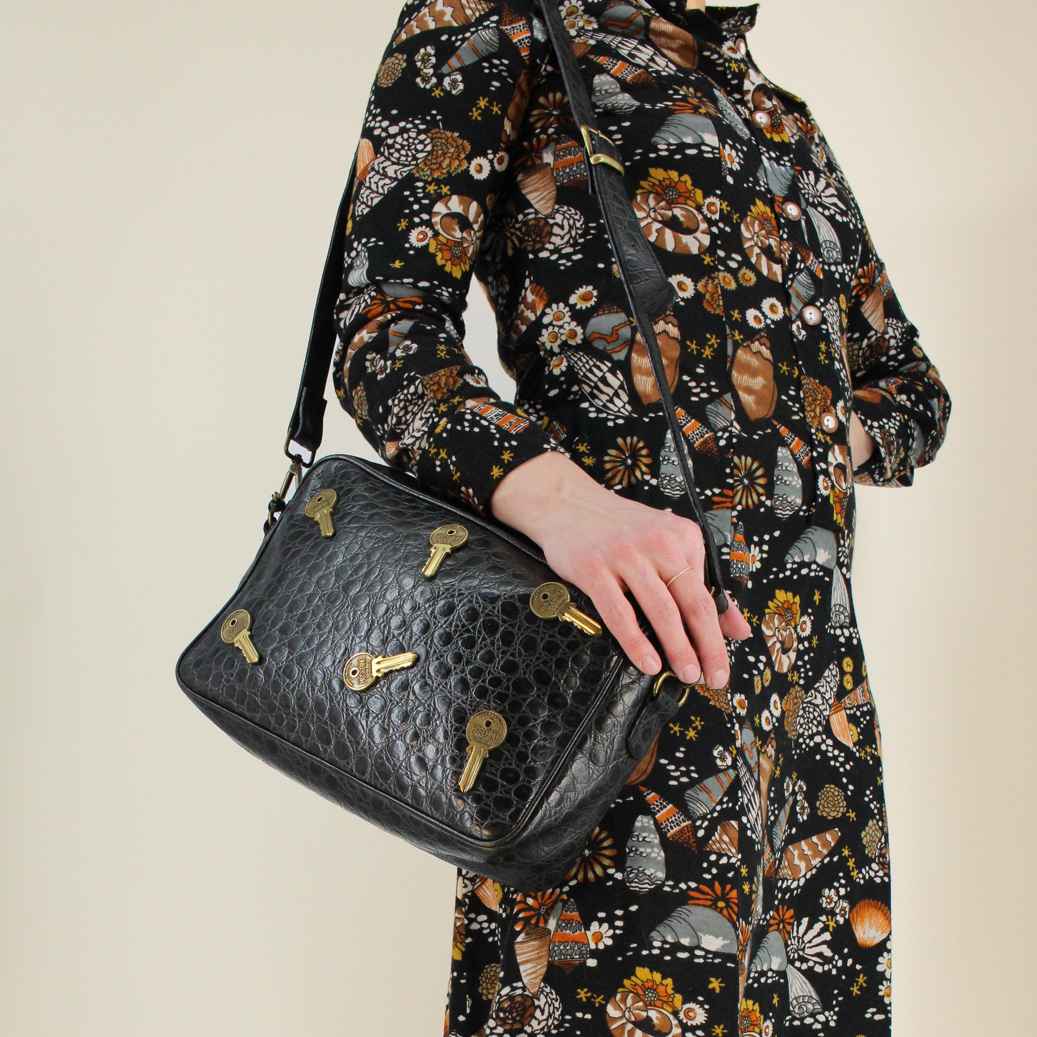 90s moschino croc embossed key crossbody bag with matching wallet