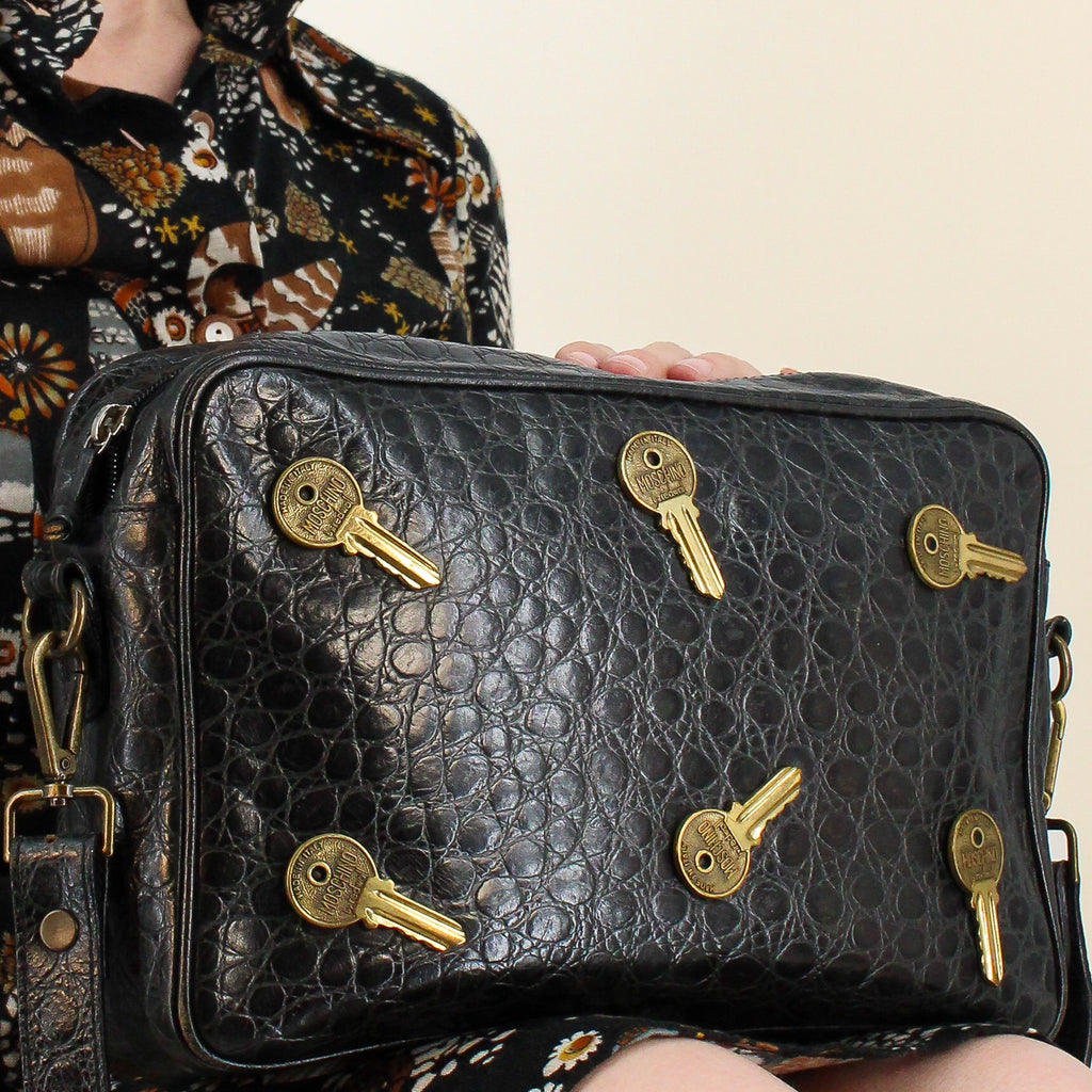 90s moschino croc embossed key crossbody bag with matching wallet