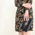 70s gucci navy leather horsebit clasp clutch