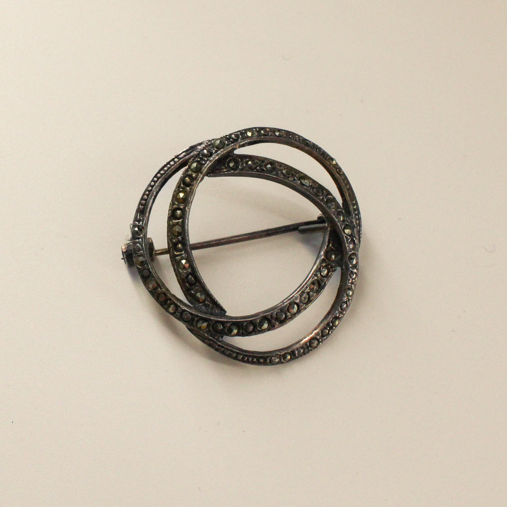 80s sterling silver art deco revival marcasite brooch