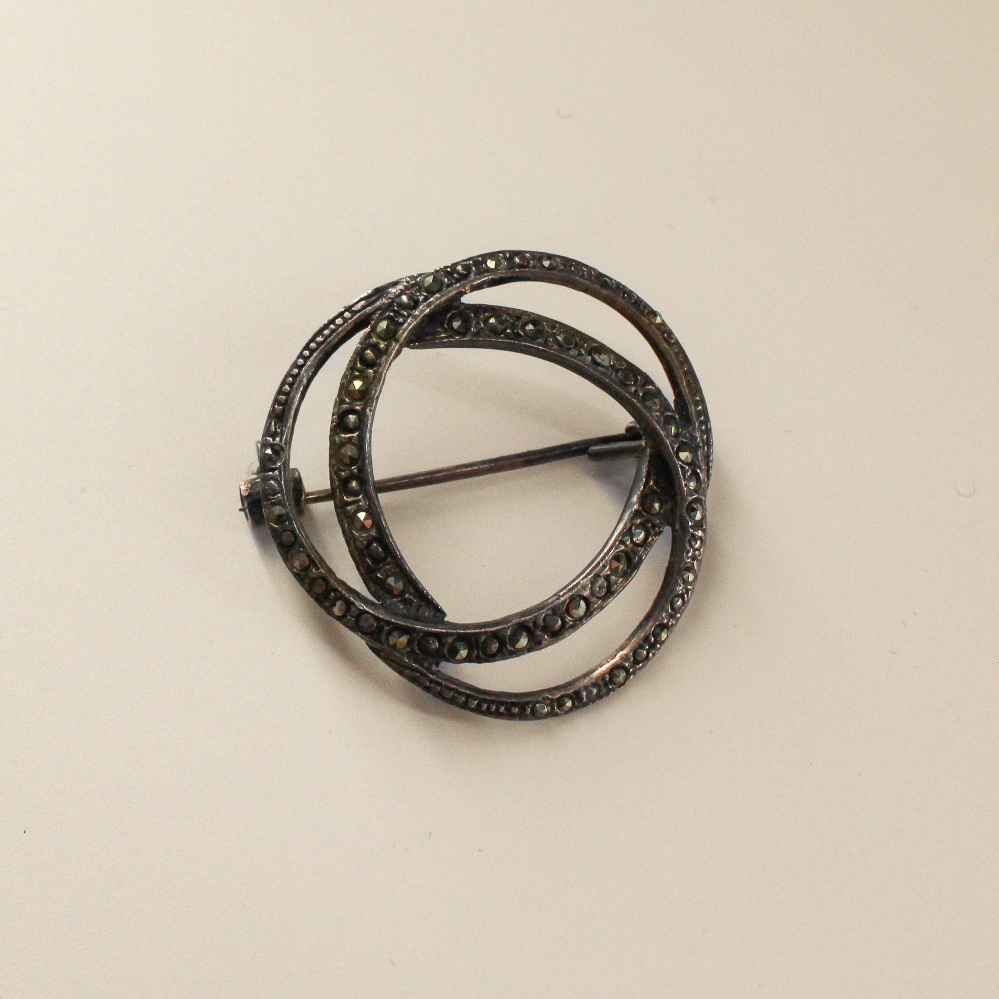 80s sterling silver art deco revival marcasite brooch