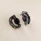 90s sterling silver amethyst crescent swirl  earrings