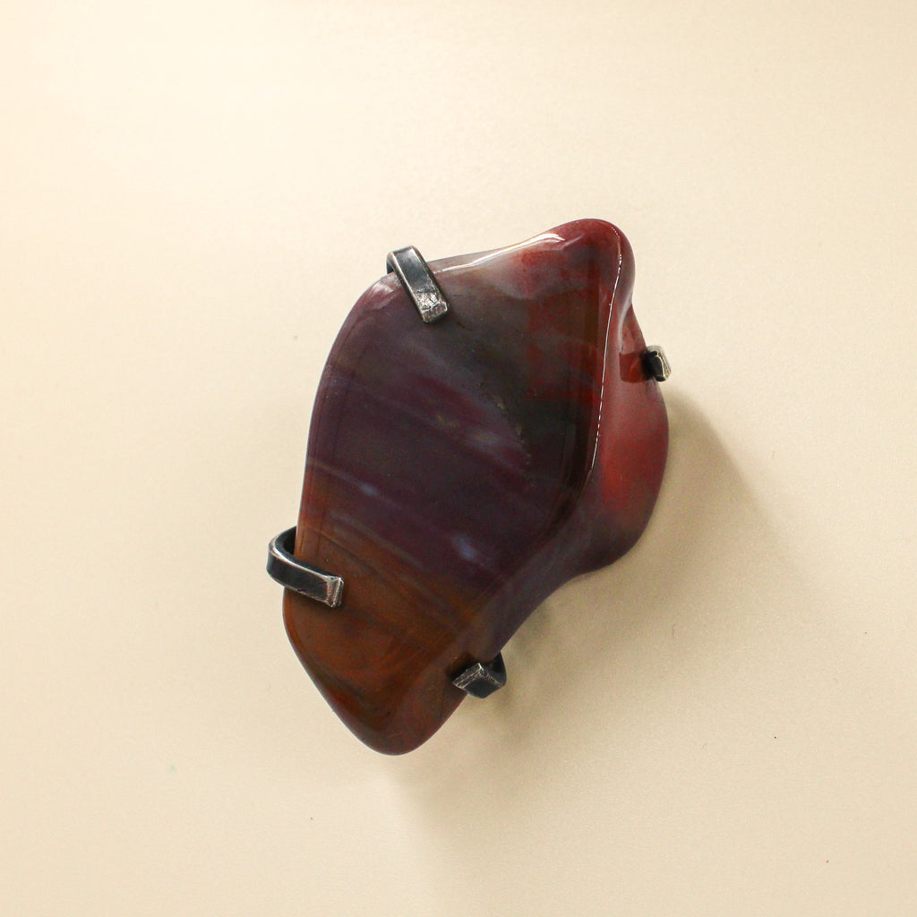 70s modernist agate & sterling bolo tie slide