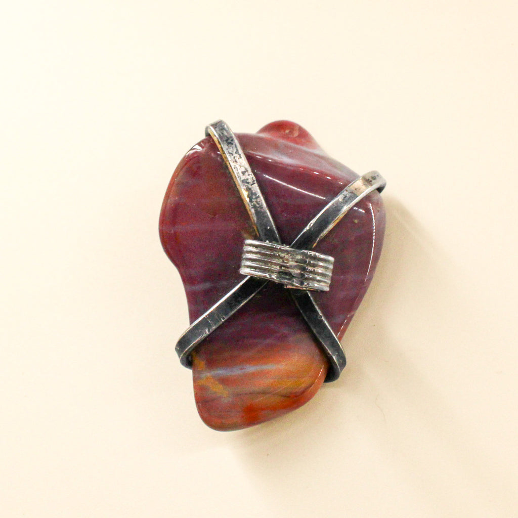 70s modernist agate & sterling bolo tie slide