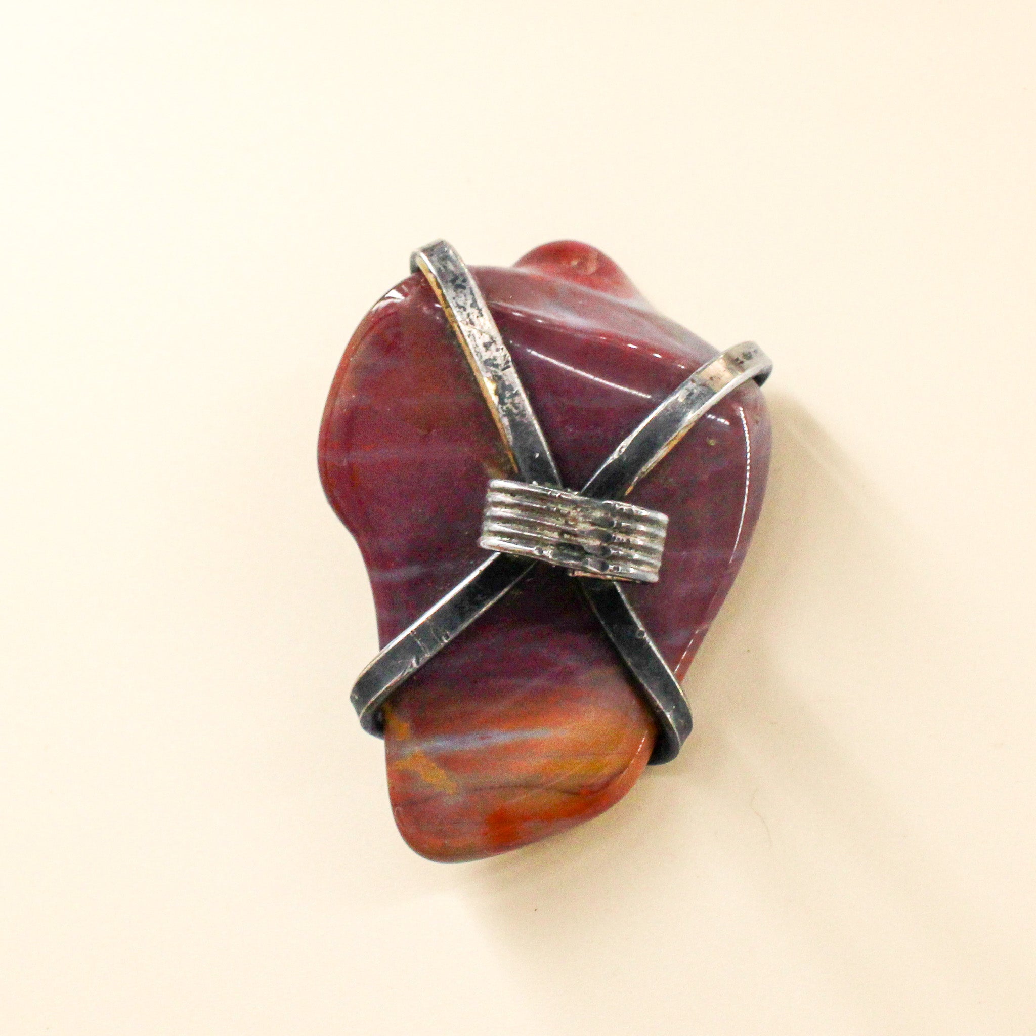 70s modernist agate & sterling bolo tie slide
