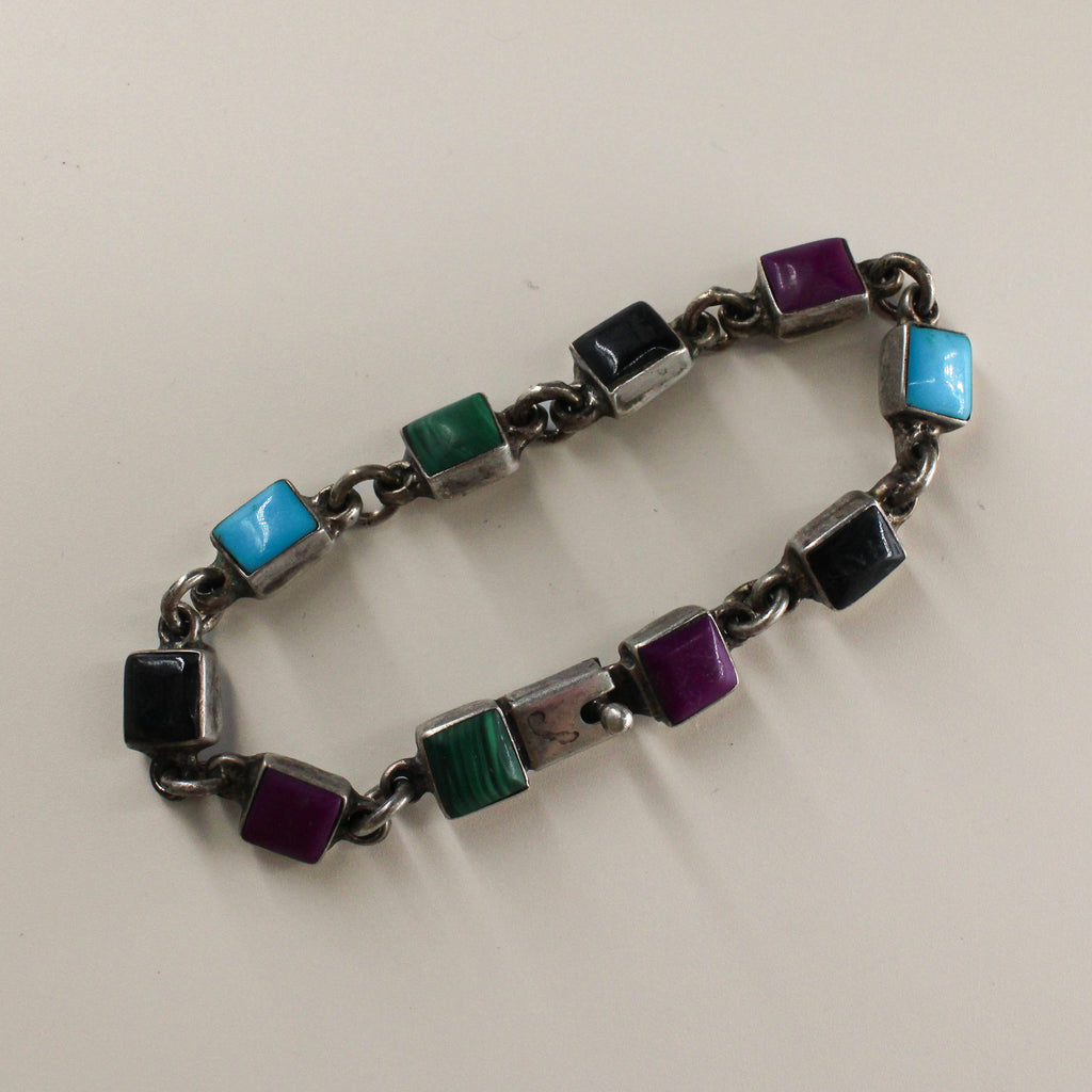 80s mexico sterling silver cube link bracelet