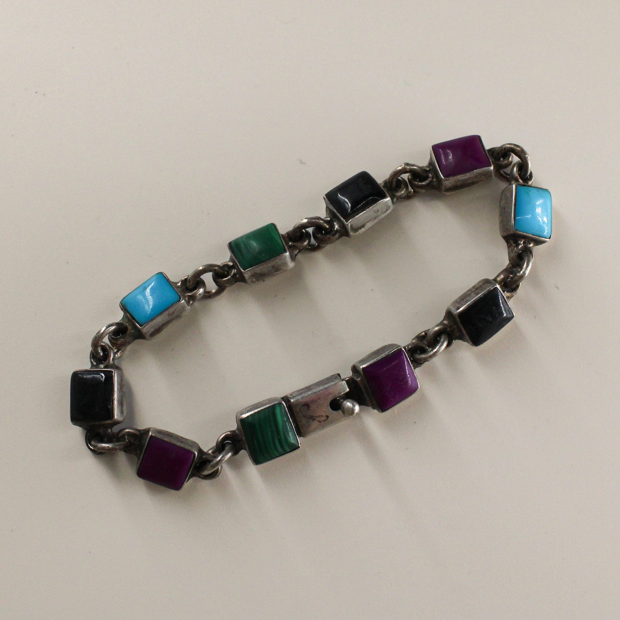 80s mexico sterling silver cube link bracelet