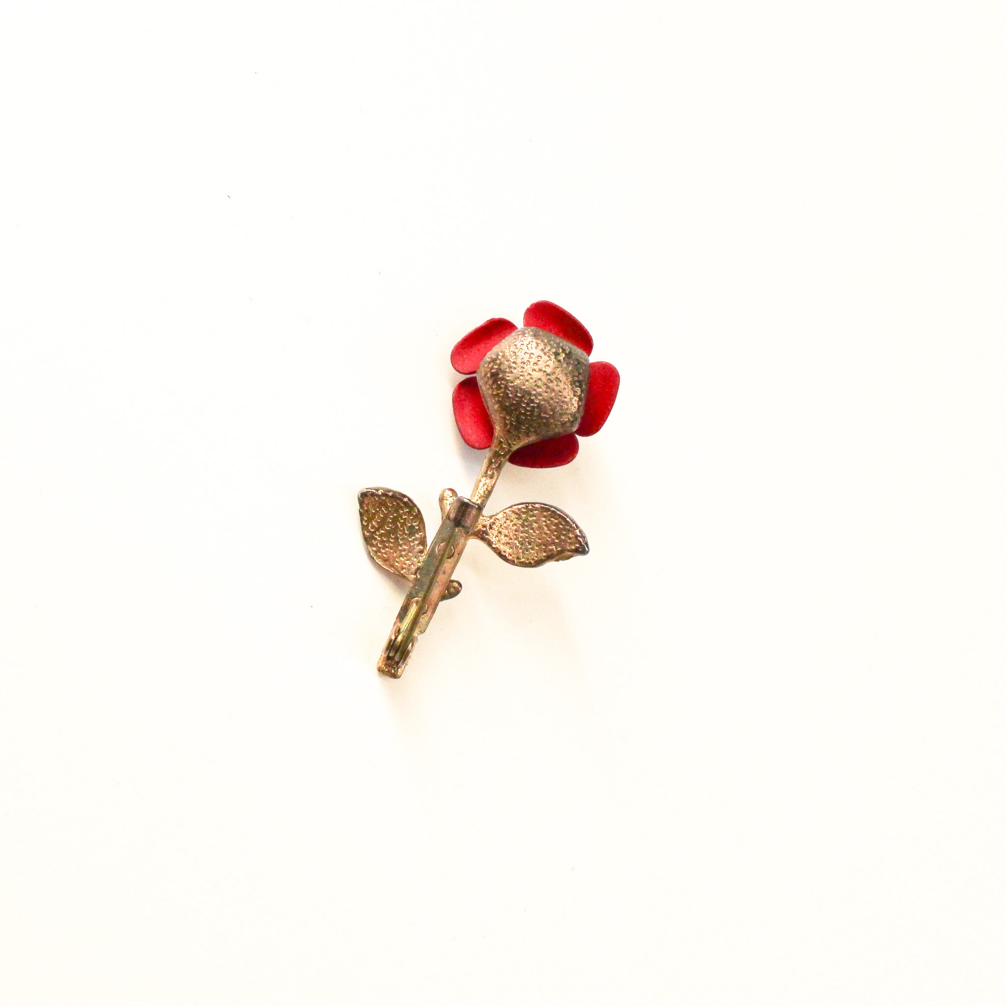 60s red enamel rose brooch