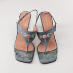 y2k escada denim rose applique thong heels