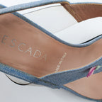 y2k escada denim rose applique thong heels