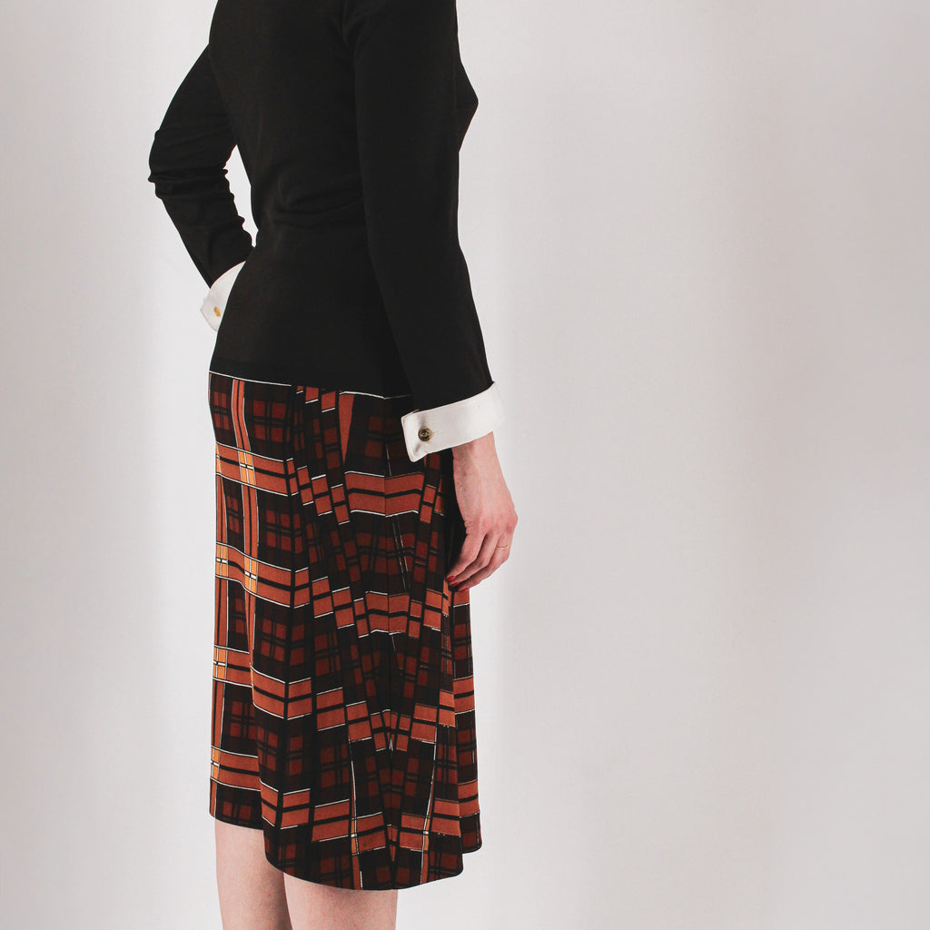 70s roberta di camerino trompe l’oeil plaid midi dress