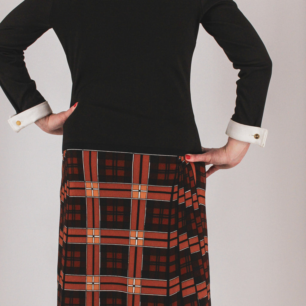 70s roberta di camerino trompe l’oeil plaid midi dress