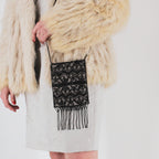 90s deco-inspired black beaded fringe evening bag
