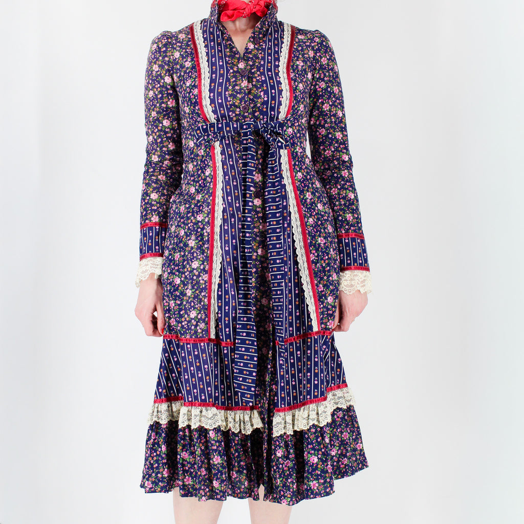70s gunne sax navy floral prairie dress