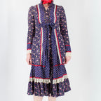 70s gunne sax navy floral prairie dress