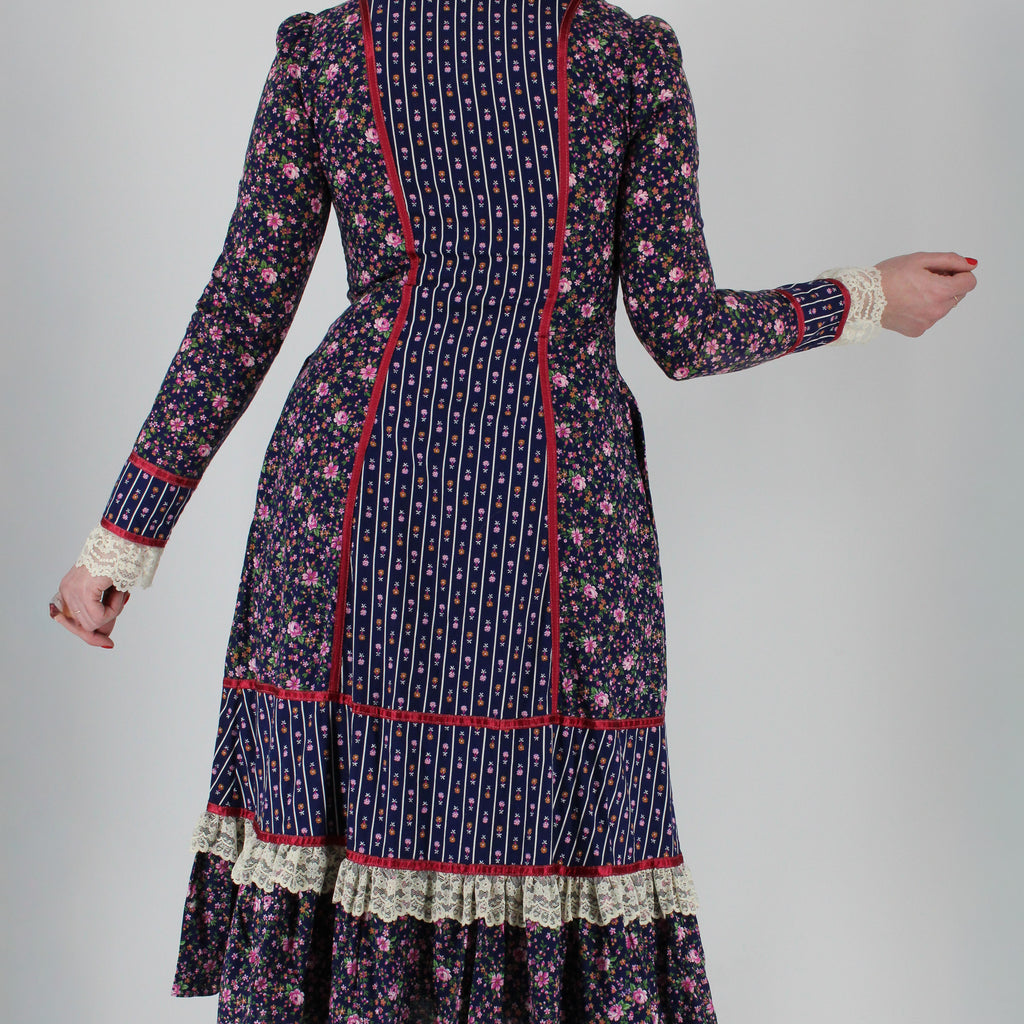 70s gunne sax navy floral prairie dress
