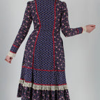 70s gunne sax navy floral prairie dress