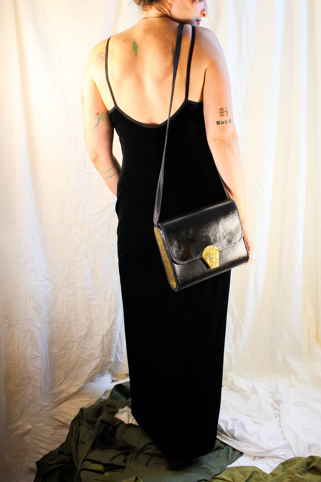 80s mille fiori surrealist brass relief purse - studio metalwork