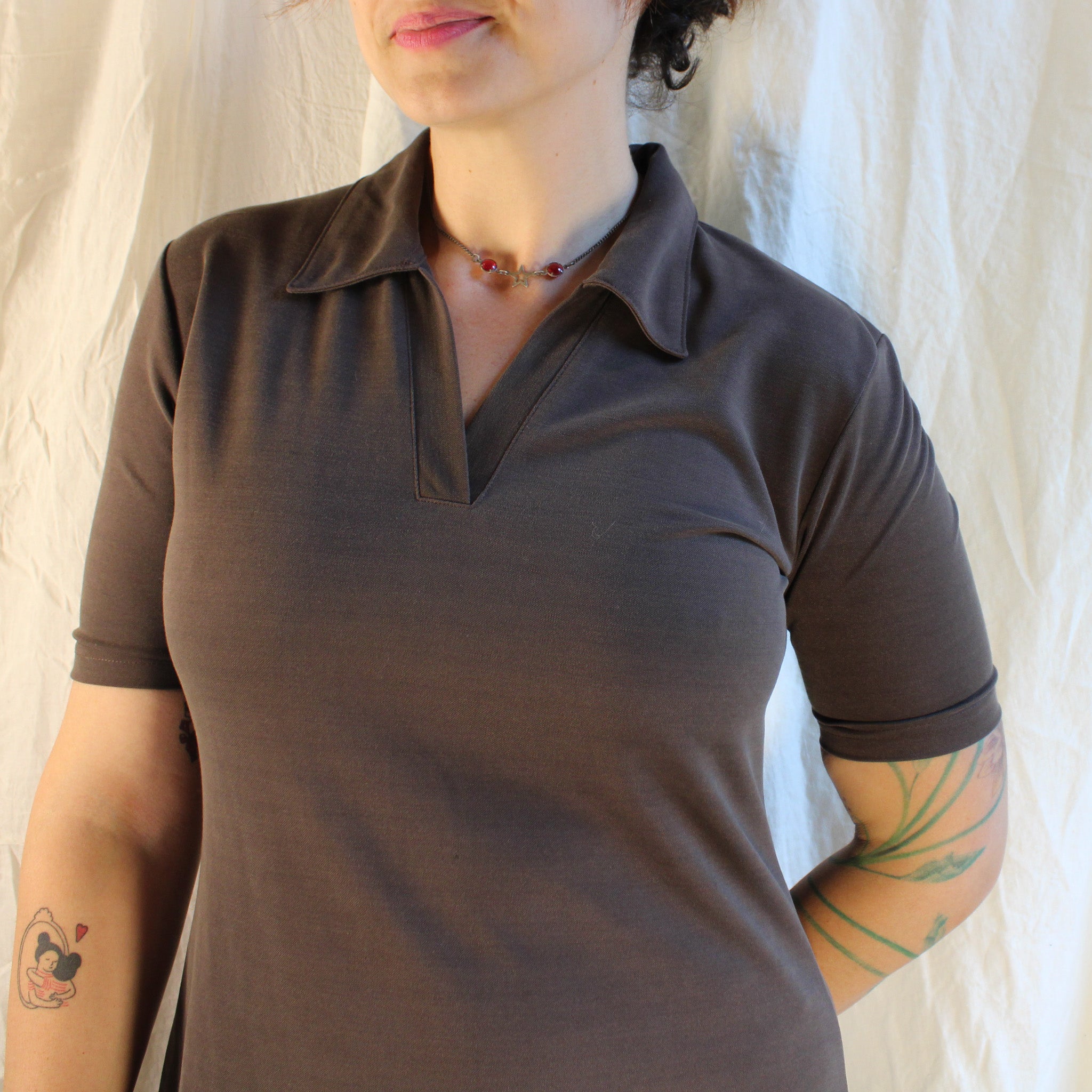 90s euro minimal polo mini dress - chocolate brown