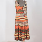 y2k italian sunset print drop-waist midi dress