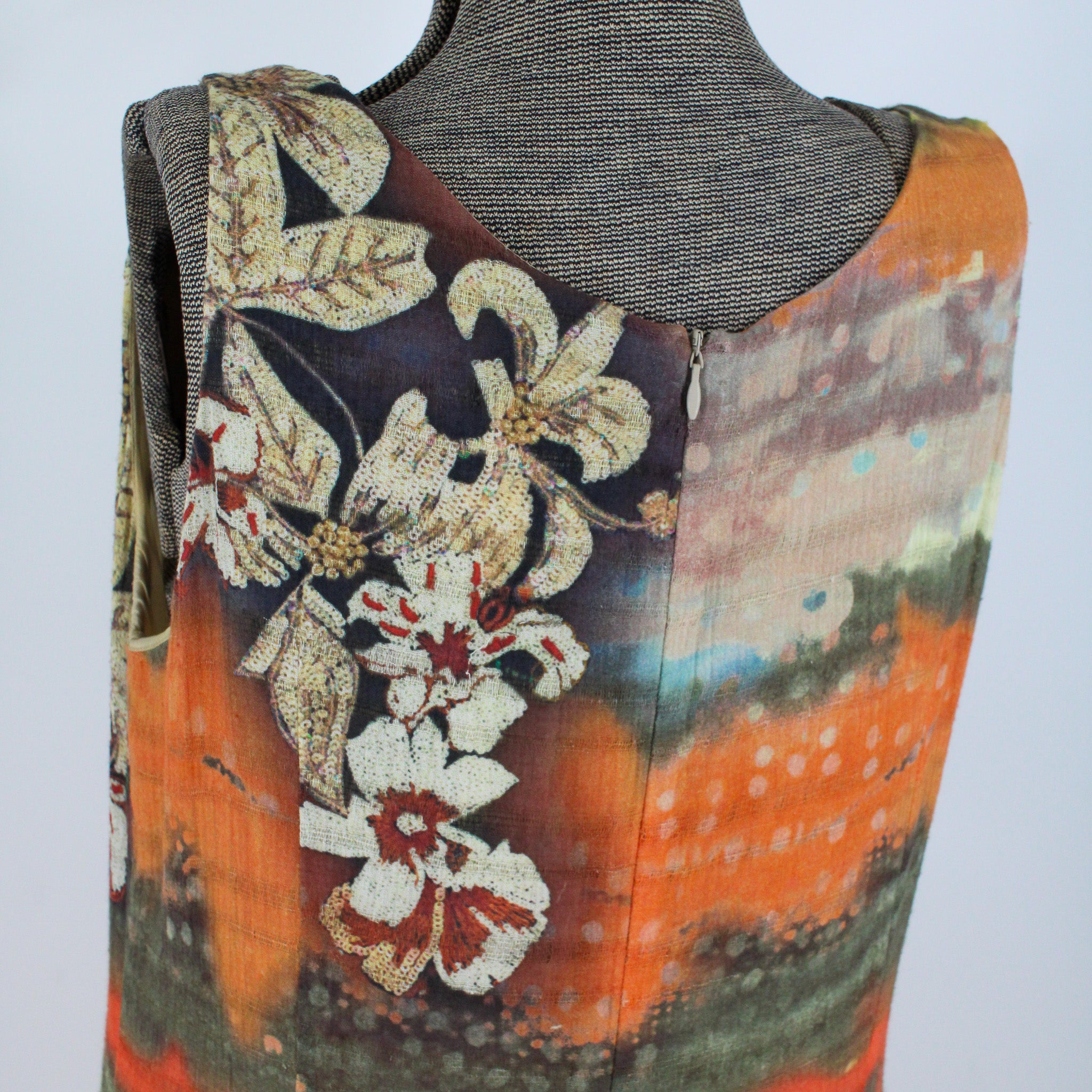 y2k italian sunset print drop-waist midi dress