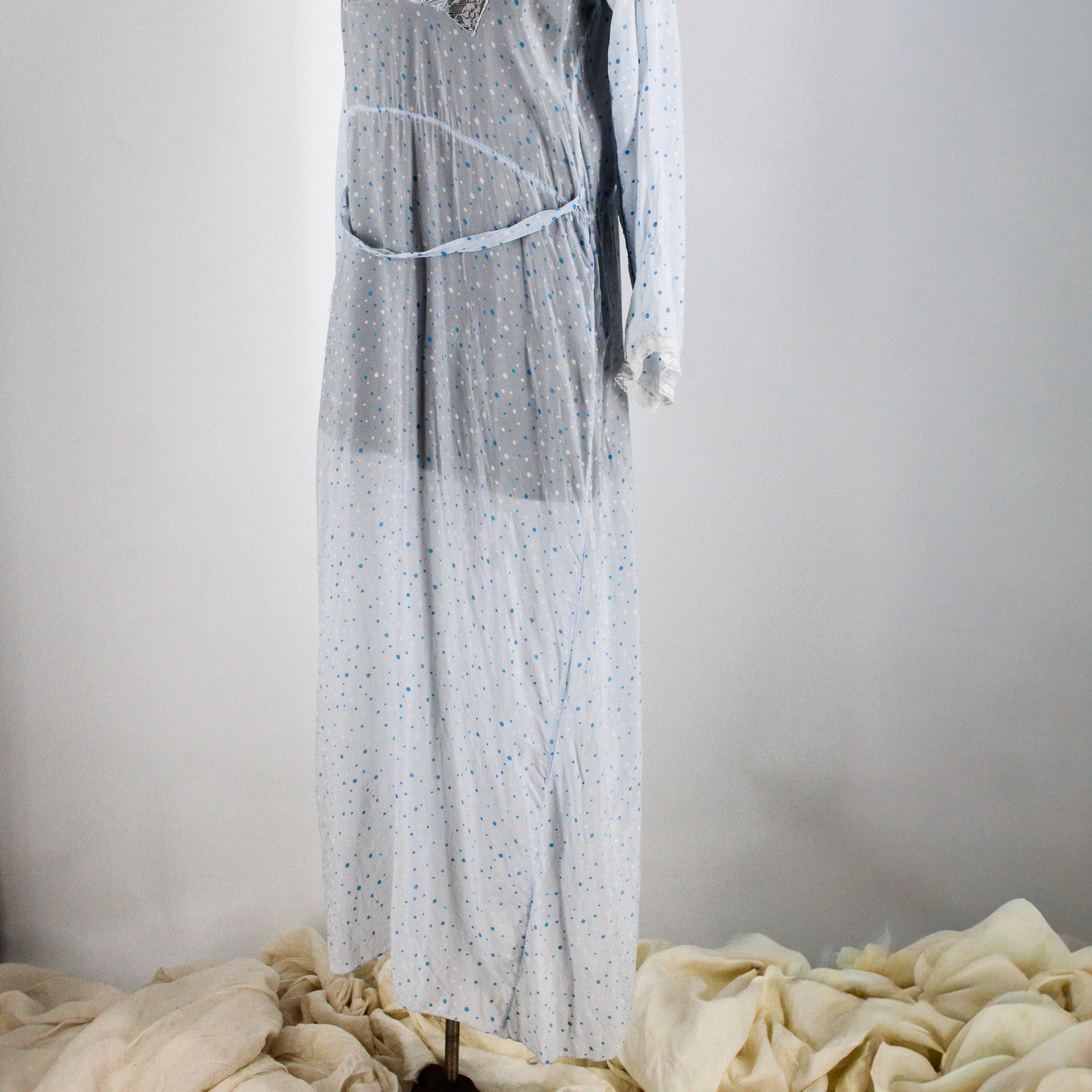 1930s sheer screen-printed dot mousseline nightgown