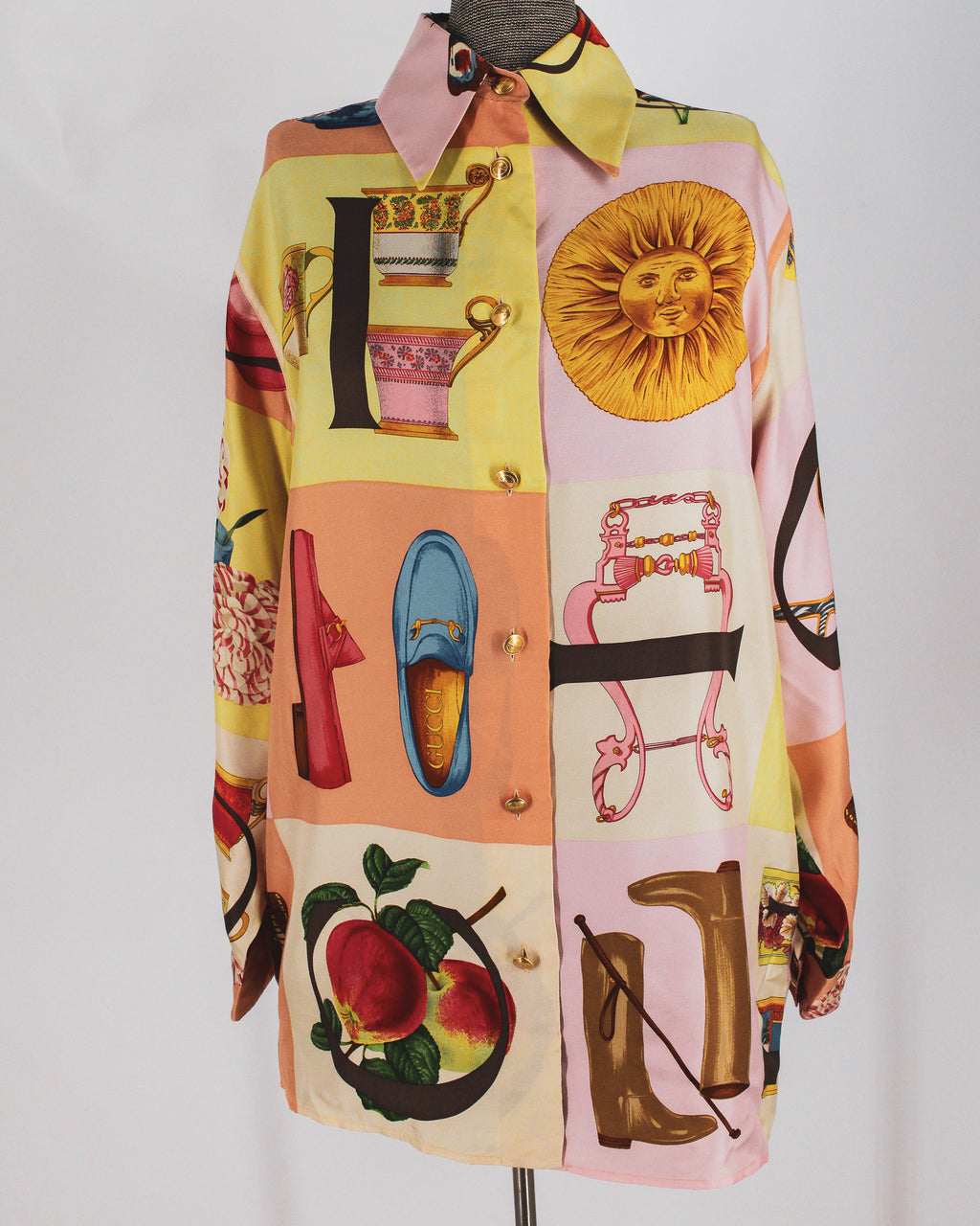 90s gucci tom ford ss1994 heritage print silk shirt