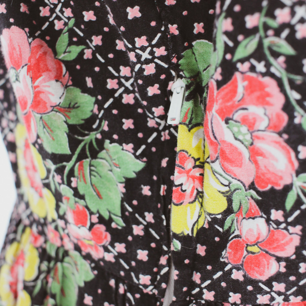 40s floral cotton eyelet collar tiered dress