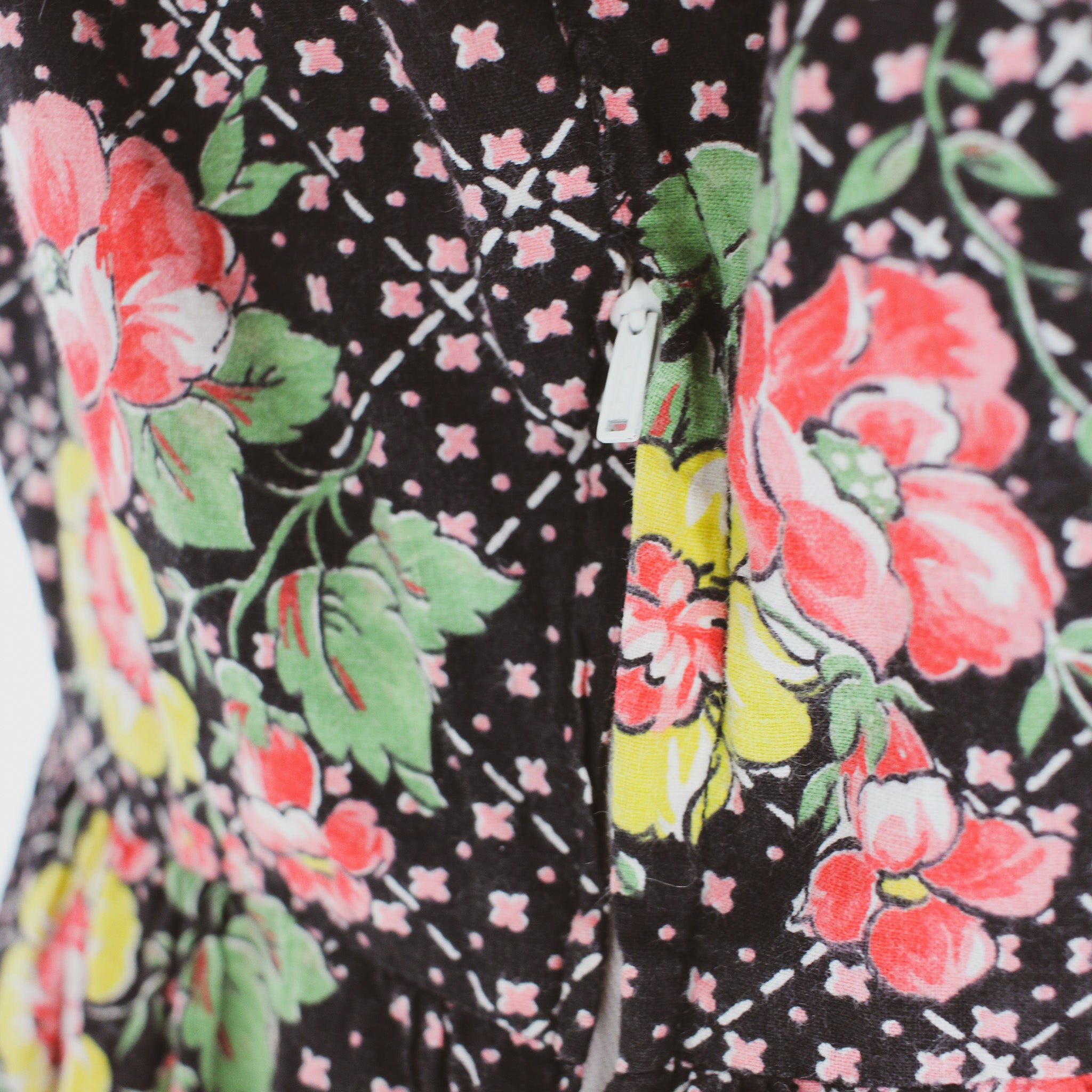 40s floral cotton eyelet collar tiered dress