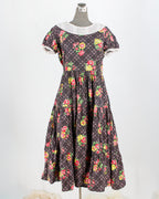 40s floral cotton eyelet collar tiered dress