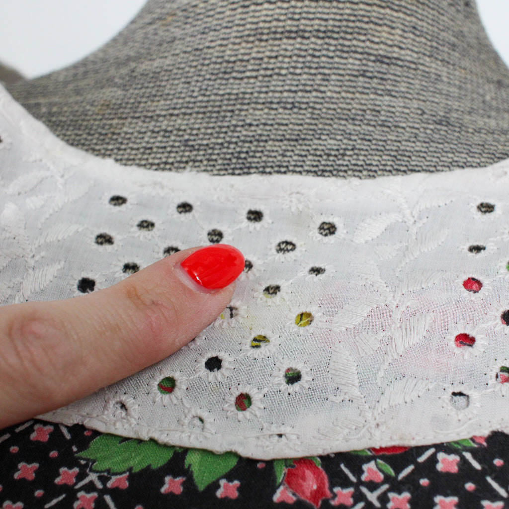 40s floral cotton eyelet collar tiered dress