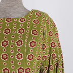 60s green floral bordered-print cotton folk dress