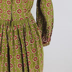 60s green floral bordered-print cotton folk dress