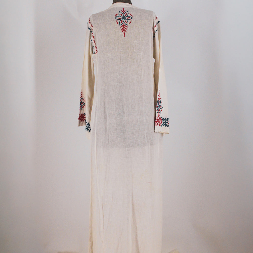 70s hand-embroidered cotton gauze caftan maxi dress