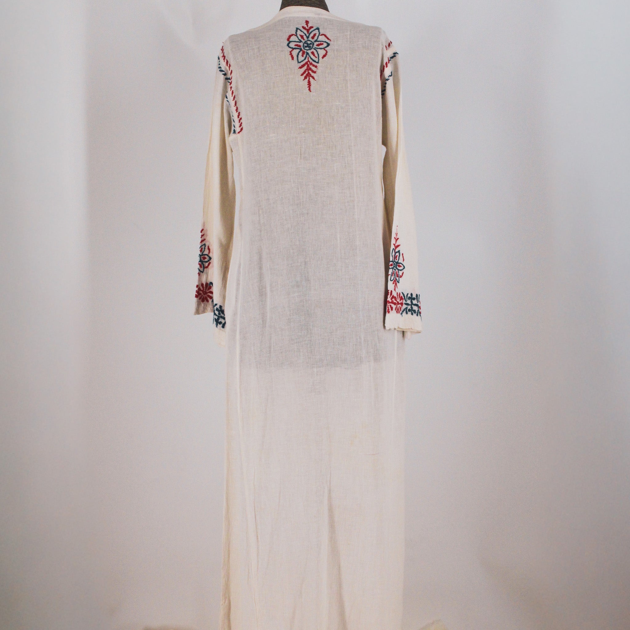70s hand-embroidered cotton gauze caftan maxi dress
