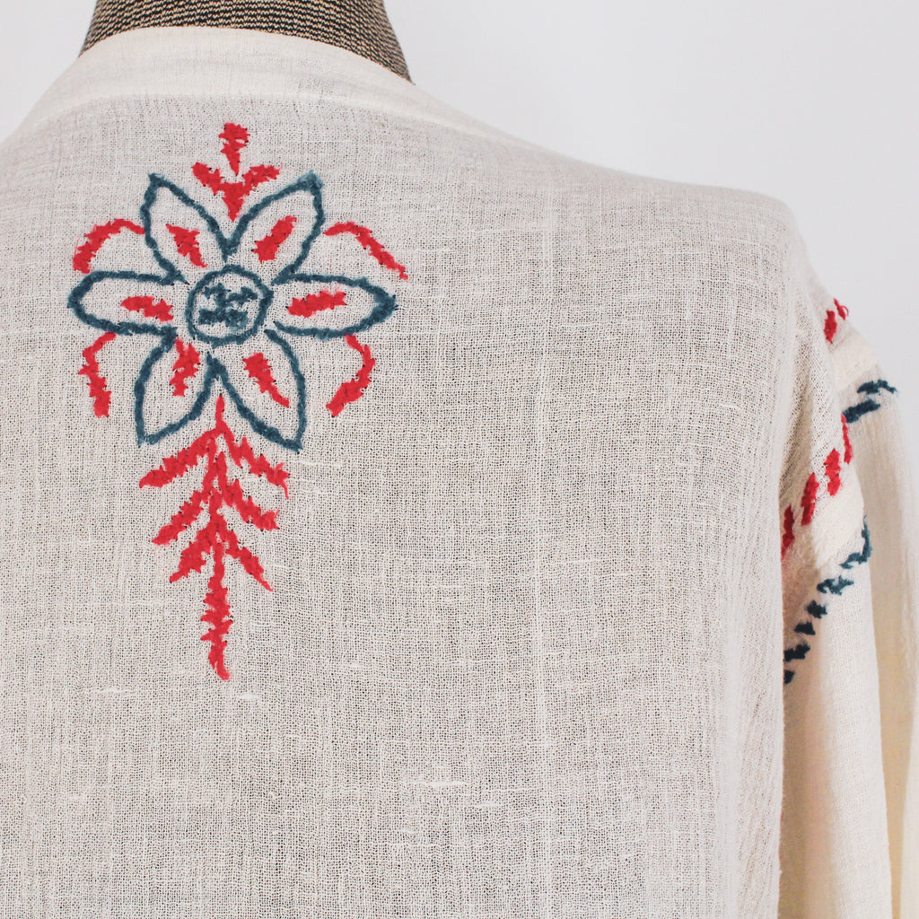 70s hand-embroidered cotton gauze caftan maxi dress