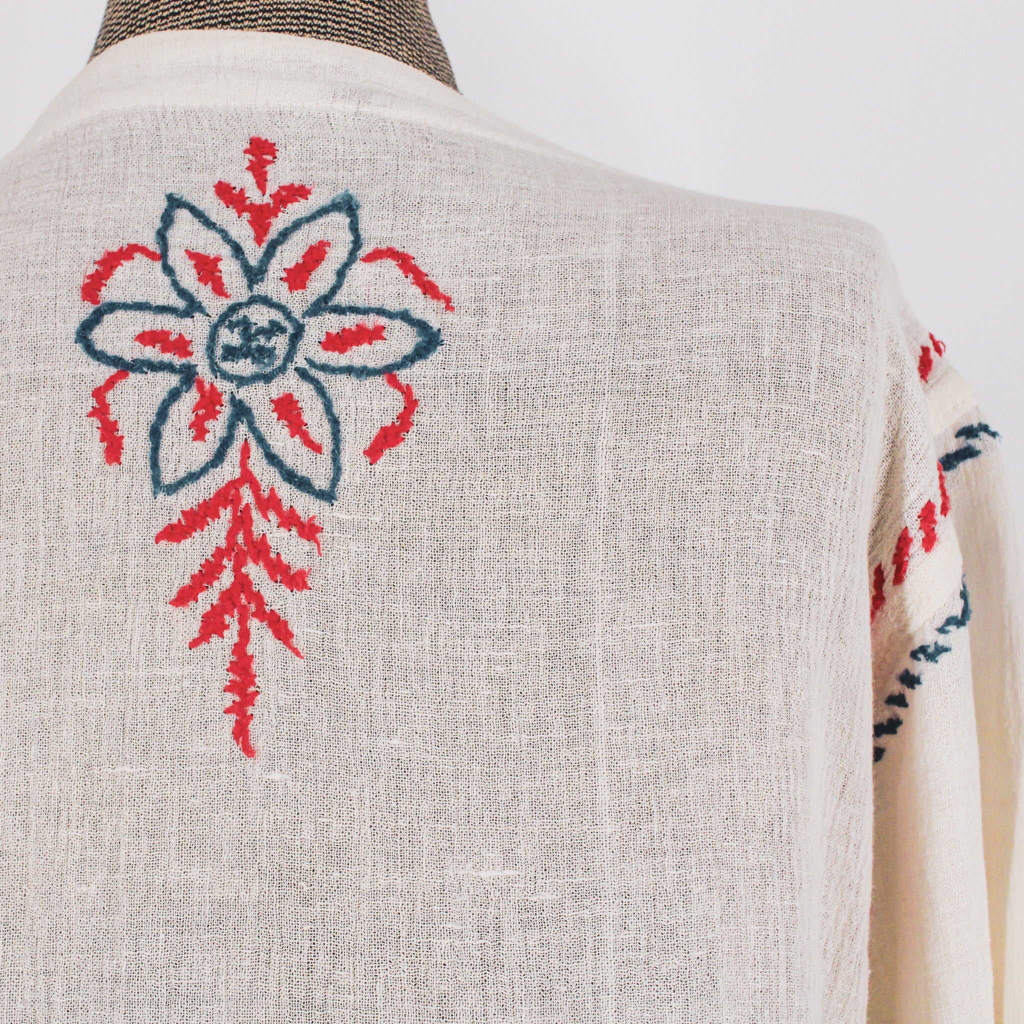 70s hand-embroidered cotton gauze caftan maxi dress