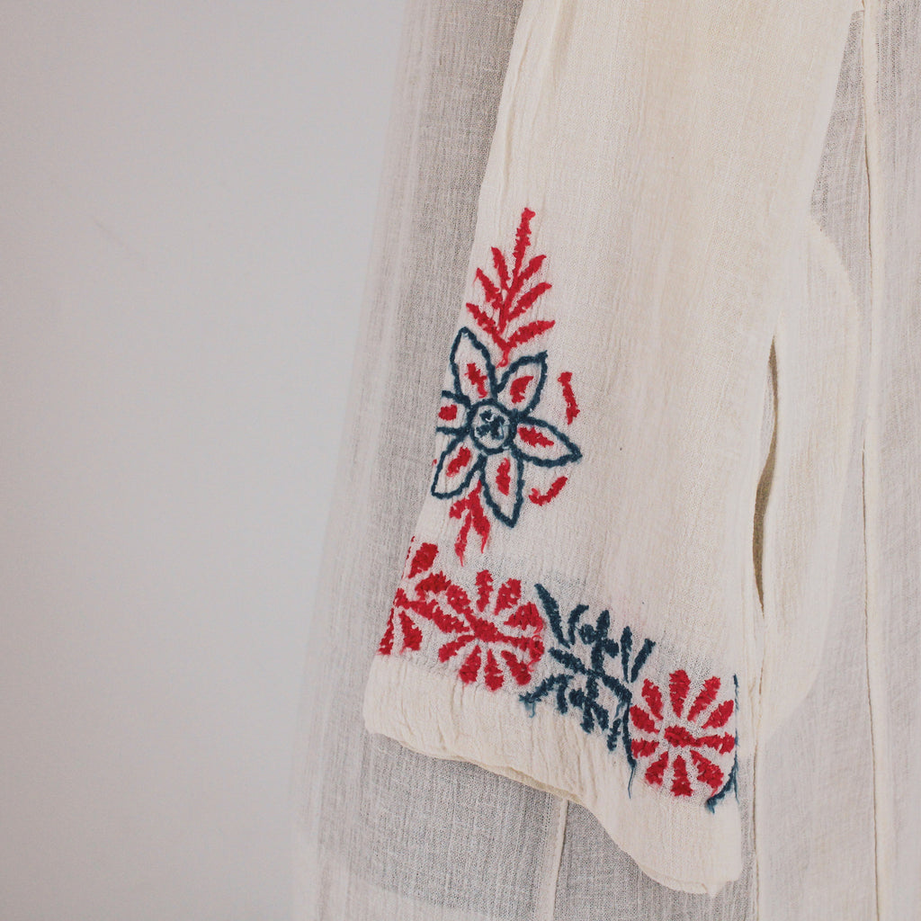 70s hand-embroidered cotton gauze caftan maxi dress