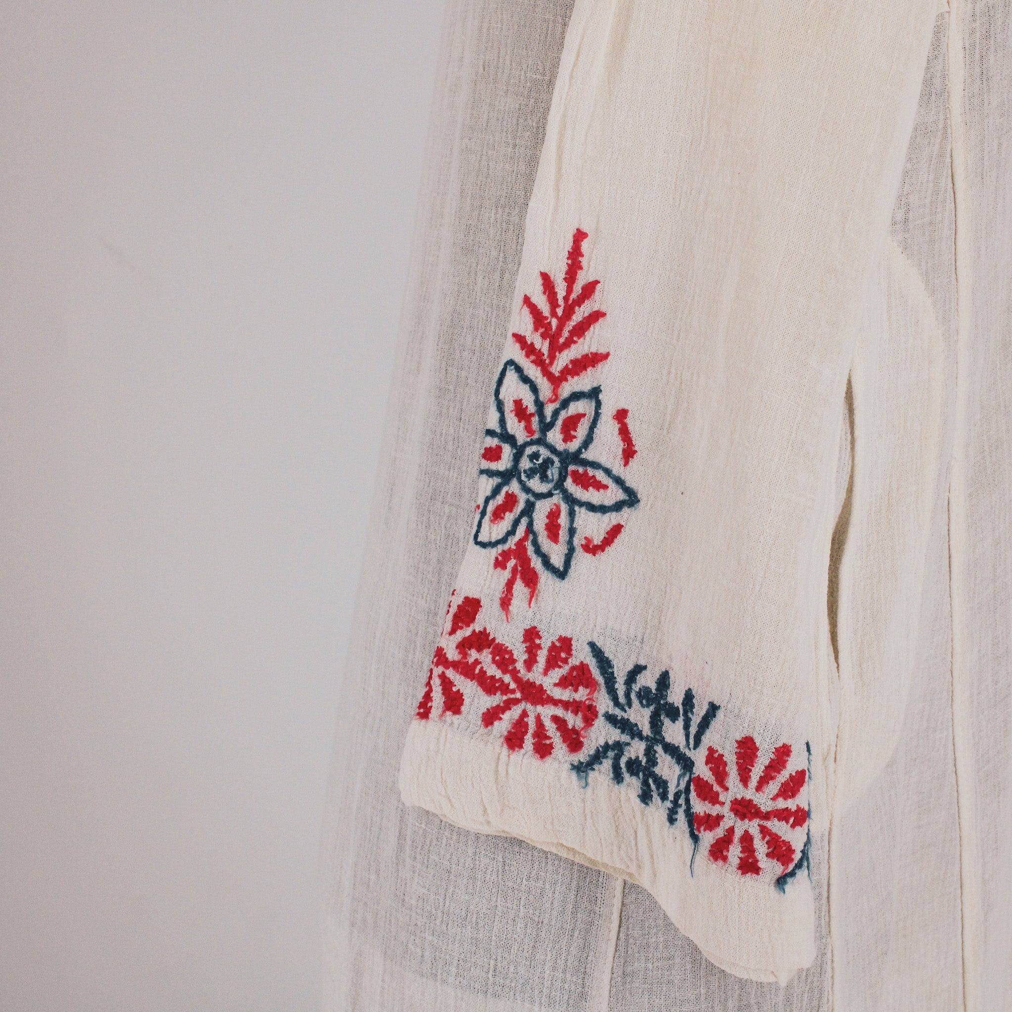 70s hand-embroidered cotton gauze caftan maxi dress